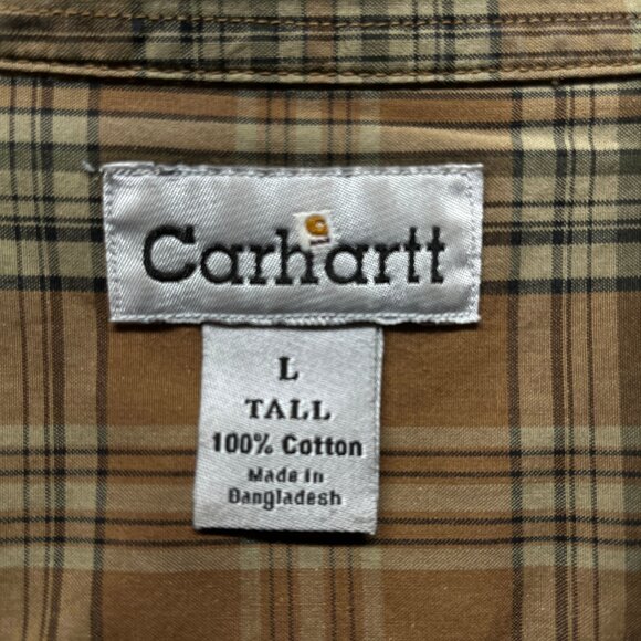 Carhartt Button Down Shirt Chest Pocket Brown Plaid Long Sleeve Collared Size L - Picture 6 of 14